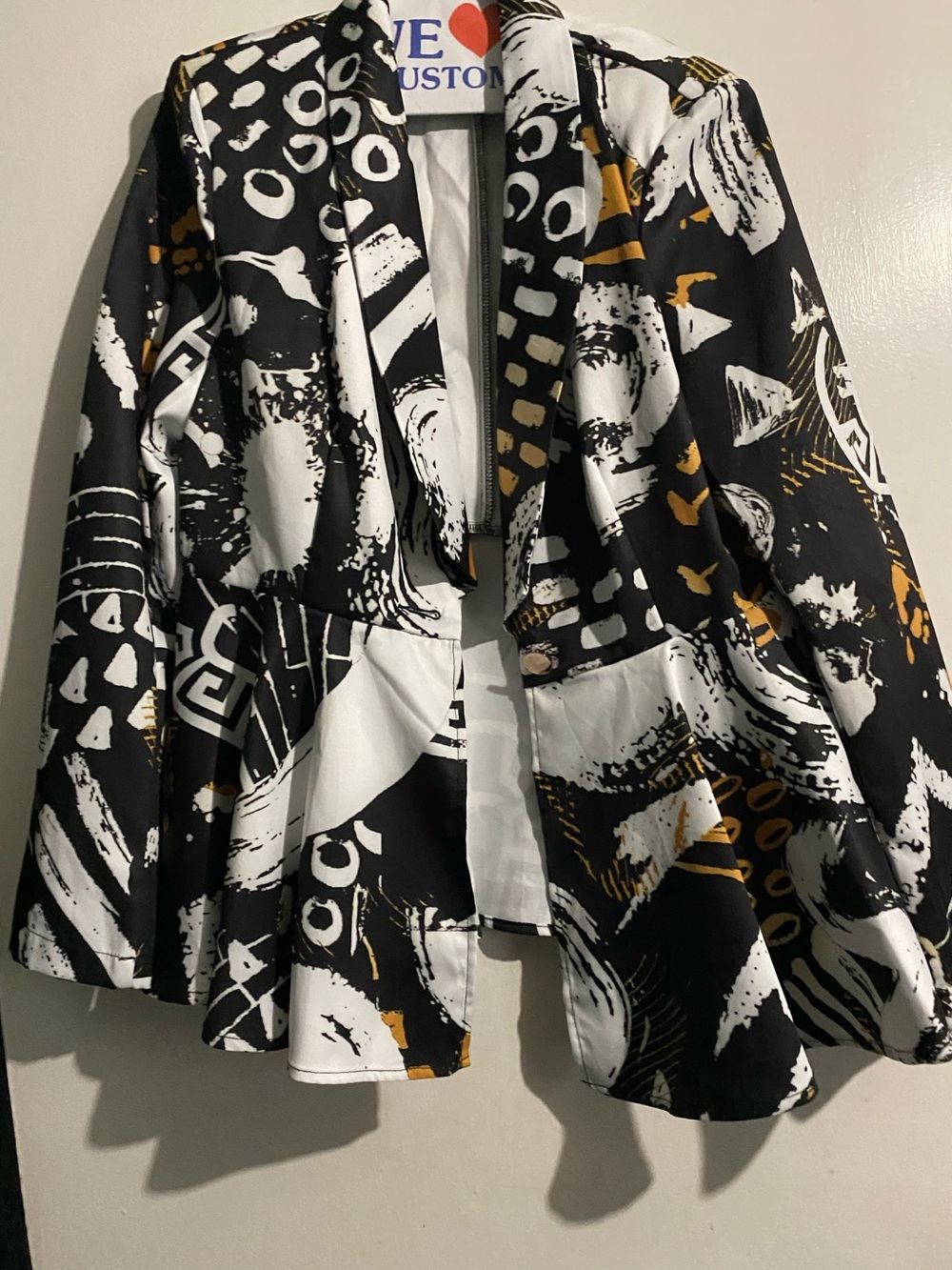 SHEIN Black White and Mustard Abstract Print Blazer